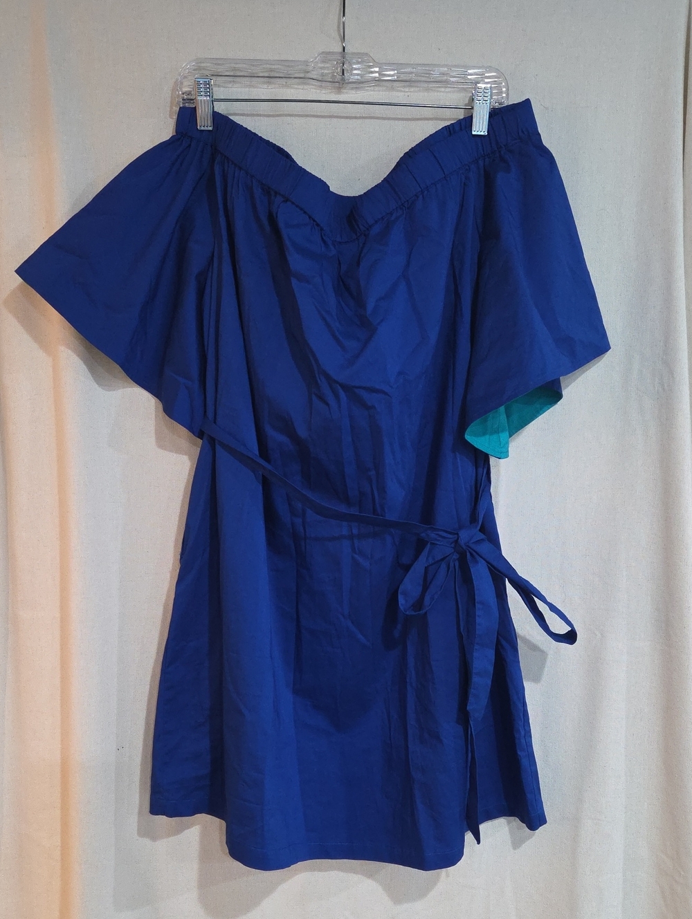 New York & Company Cobalt Blue Off-Shoulder Tie-Waist Dress